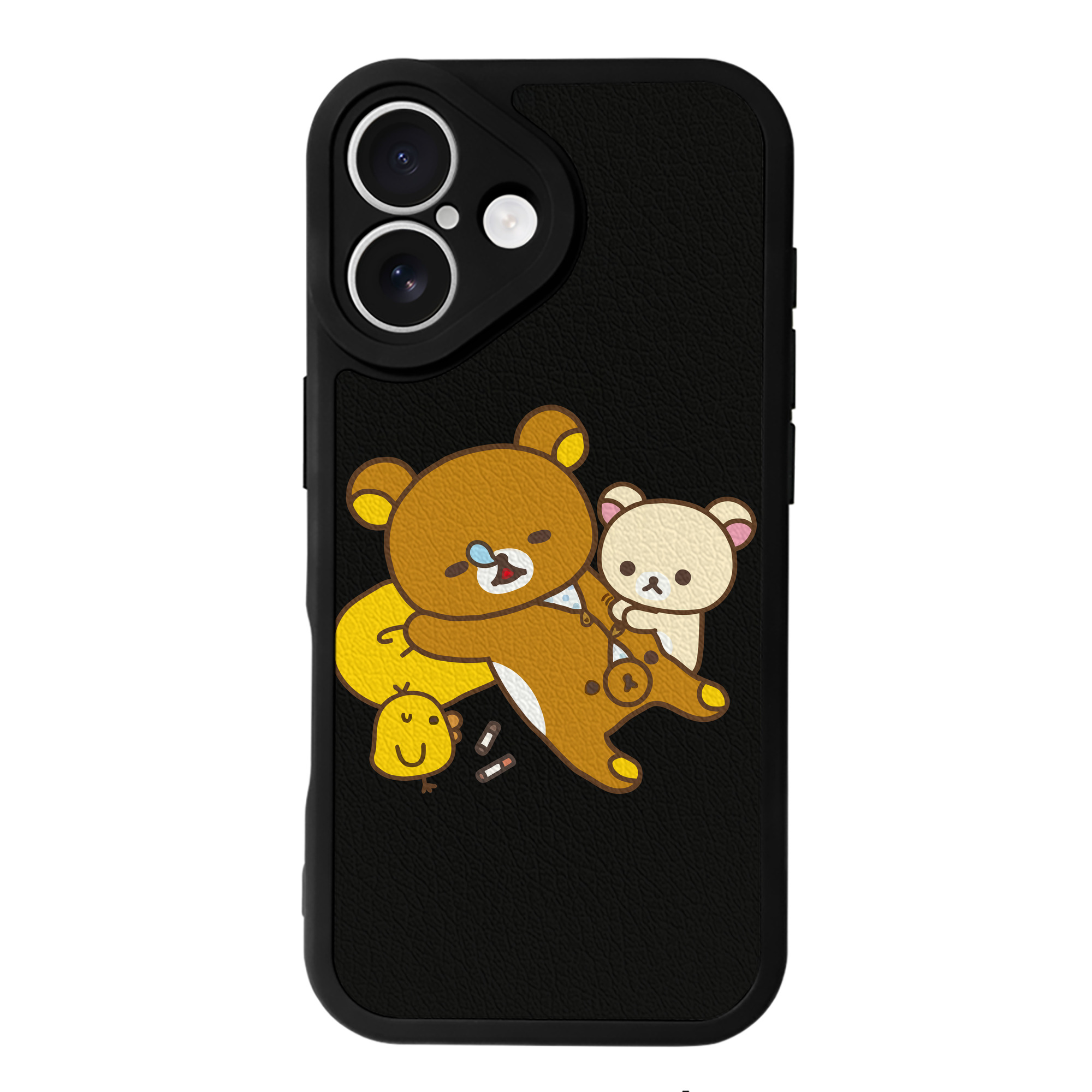 （画像用） リラックマ リラックマ キイロイトリ Rilakkuma Korilakkuma Kiiroitori 【iPhone 16シリーズ対応】シリコンスマホケース（レザー調） 材質：シリコン